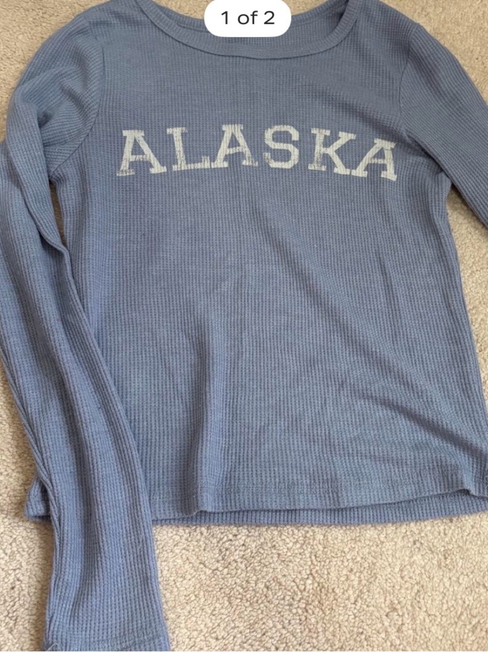 Pink Republic Light Blue Waffle Knit Crewneck Sweater with 'ALASKA' Logo